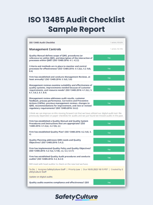 ISO 13485 Audit Checklist Sample Report