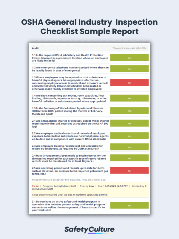 OSHA Inspection Checklist Sample Report