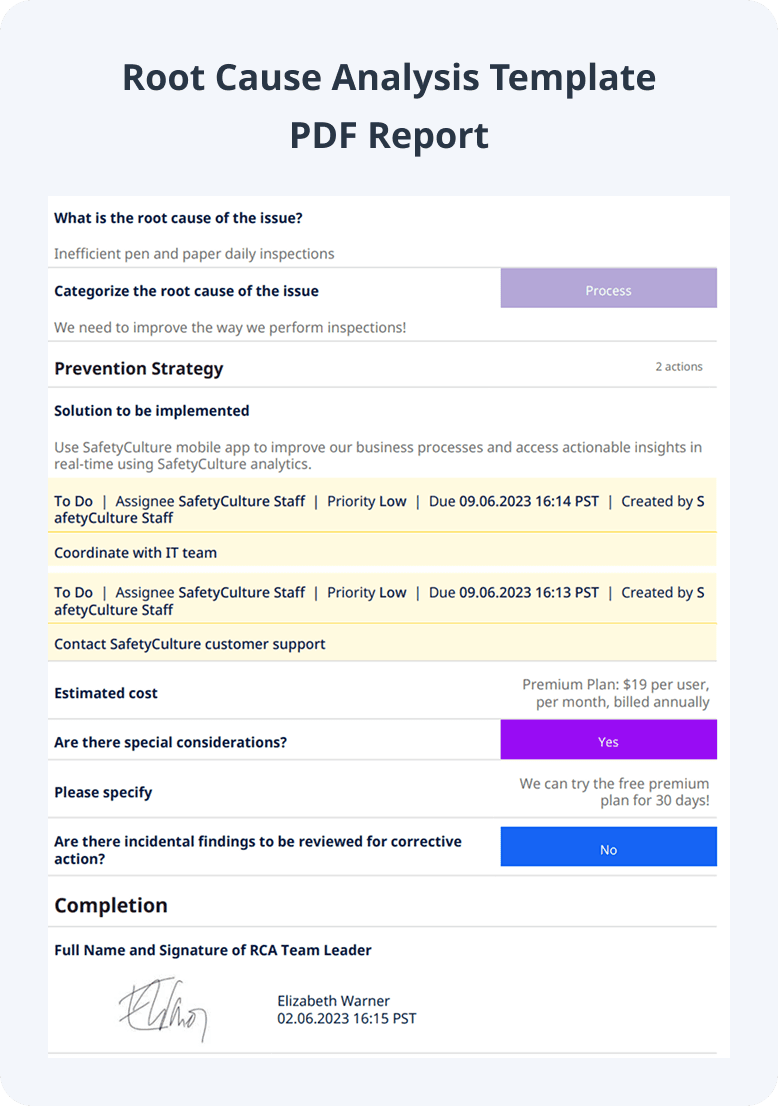 Root Cause Analysis Template PDF Report