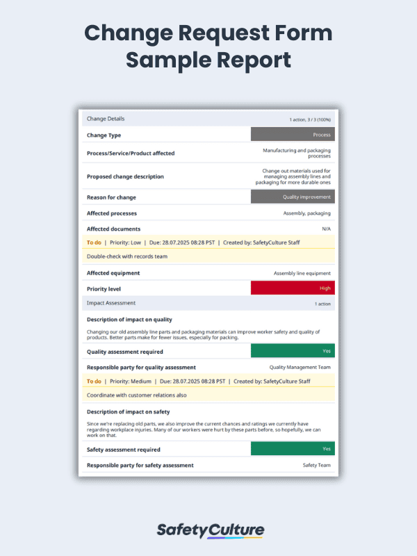 Change Request Form Sample PDF Report