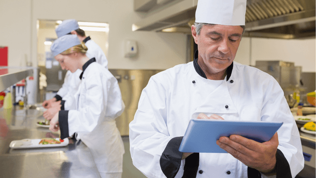 A chef is inspecting a time as a public health control template.