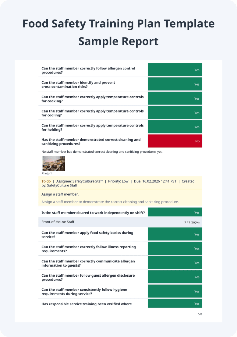 Food Safety Training Plan Template Sample PDF Report