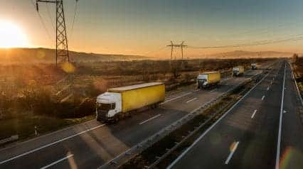 trucks on a convoy being deployed using fleet management practices