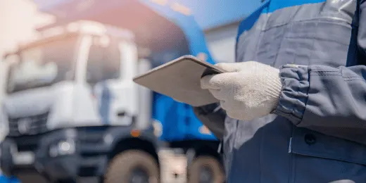 A waste inspector filling out a retail equipment disposal form